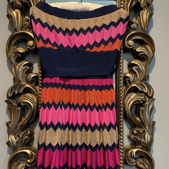 Laundry Shelli Segal Pink Chevron Dress Strapless - Picture 2 of 6